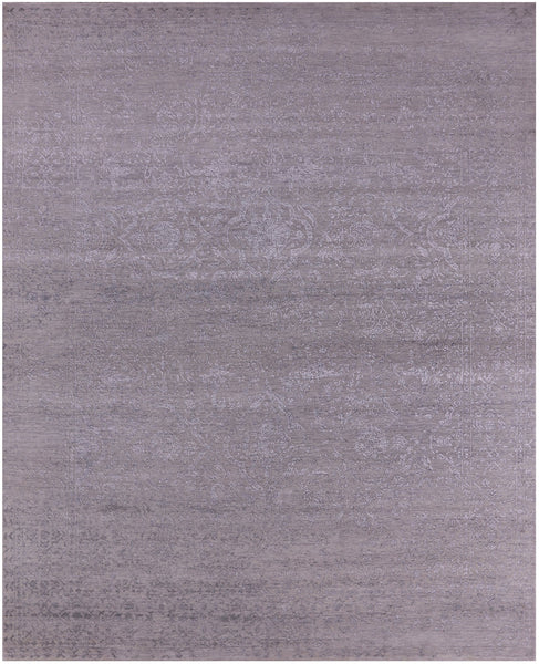 Grey Persian Hand Knotted Wool & Silk Rug - 8' 1" X 9' 11" - Golden Nile