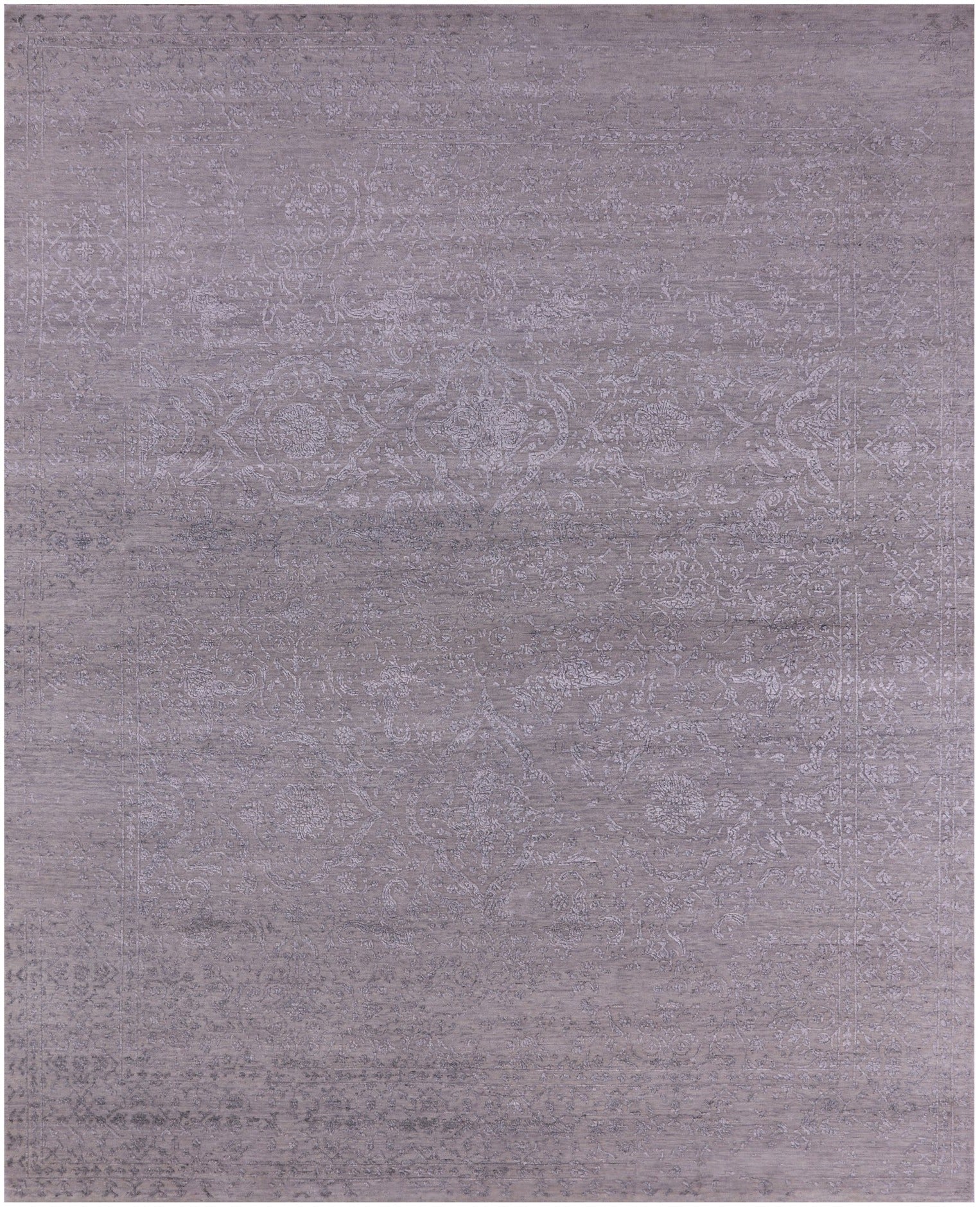 Grey Persian Hand Knotted Wool & Silk Rug - 8' 1" X 9' 11" - Golden Nile