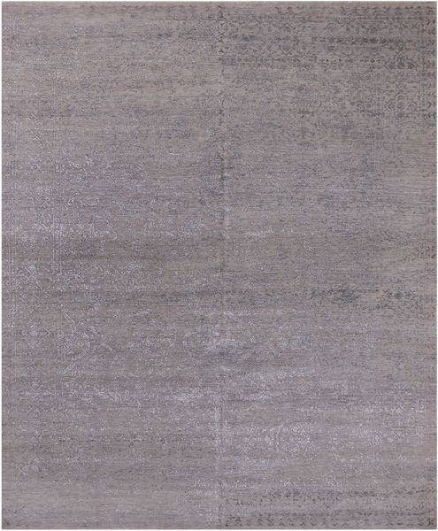 Grey Persian Hand Knotted Wool & Silk Rug - 8' 1" X 9' 11"