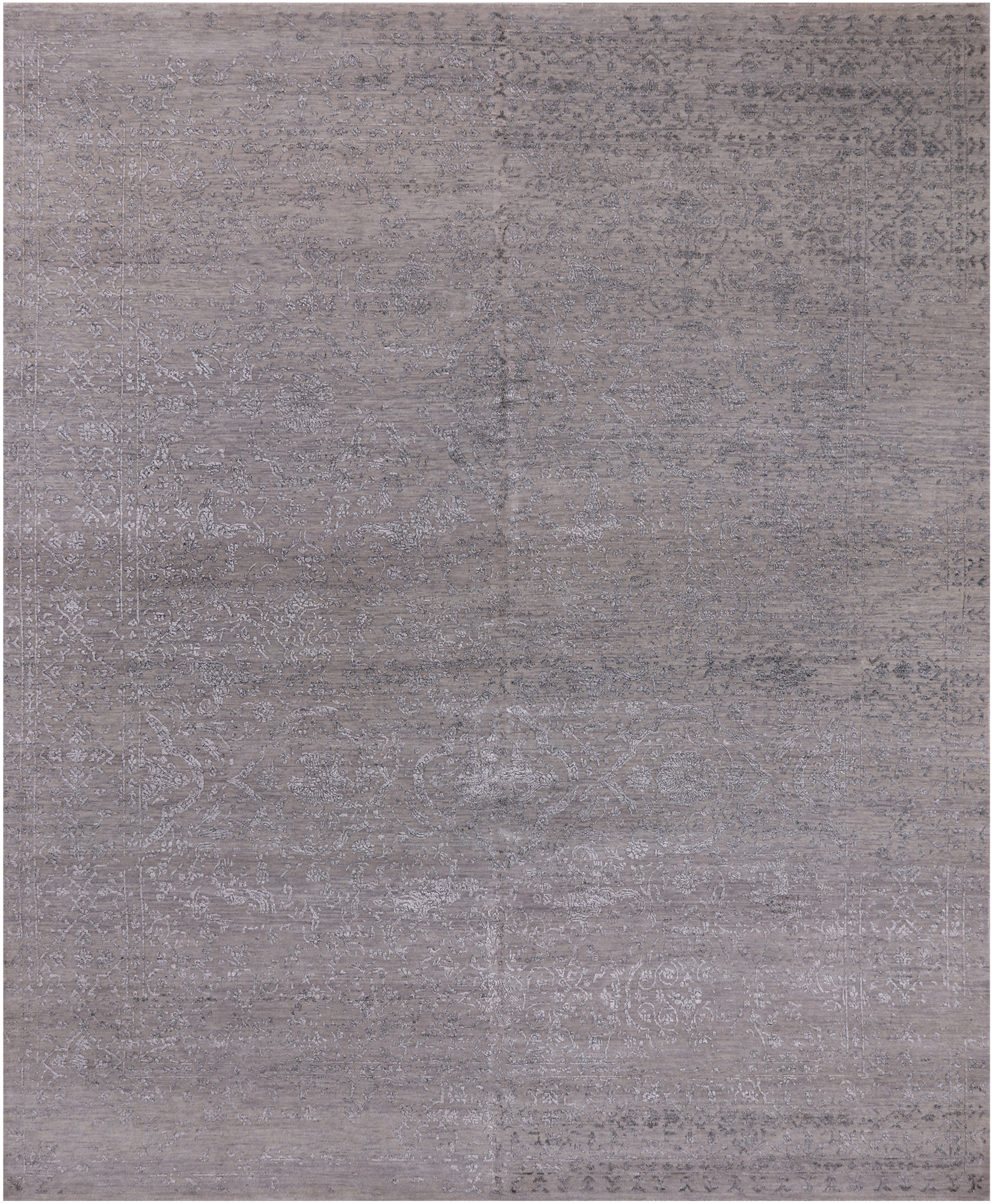 Grey Persian Hand Knotted Wool & Silk Rug - 8' 1" X 9' 11"