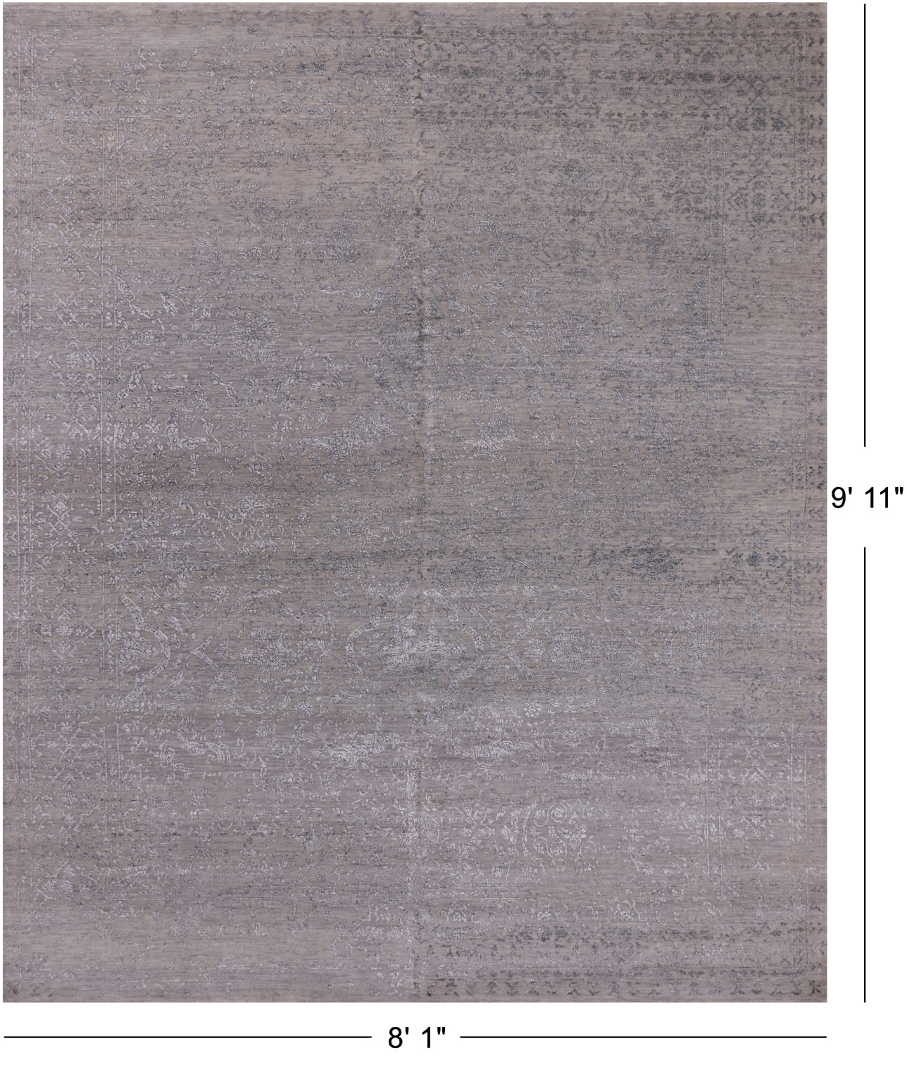 Grey Persian Hand Knotted Wool & Silk Rug - 8' 1" X 9' 11"