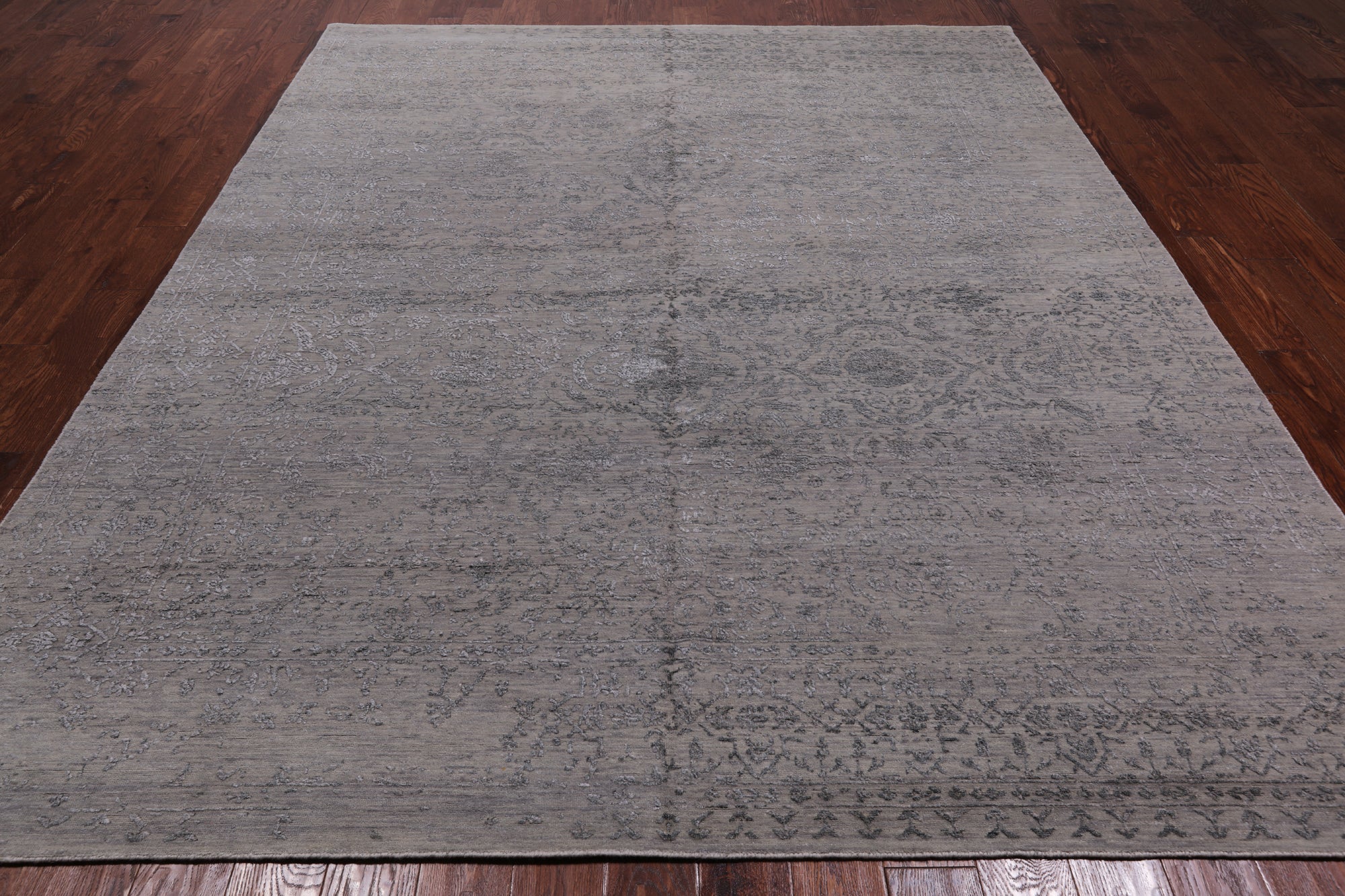 Grey Persian Hand Knotted Wool & Silk Rug - 8' 1" X 9' 11"