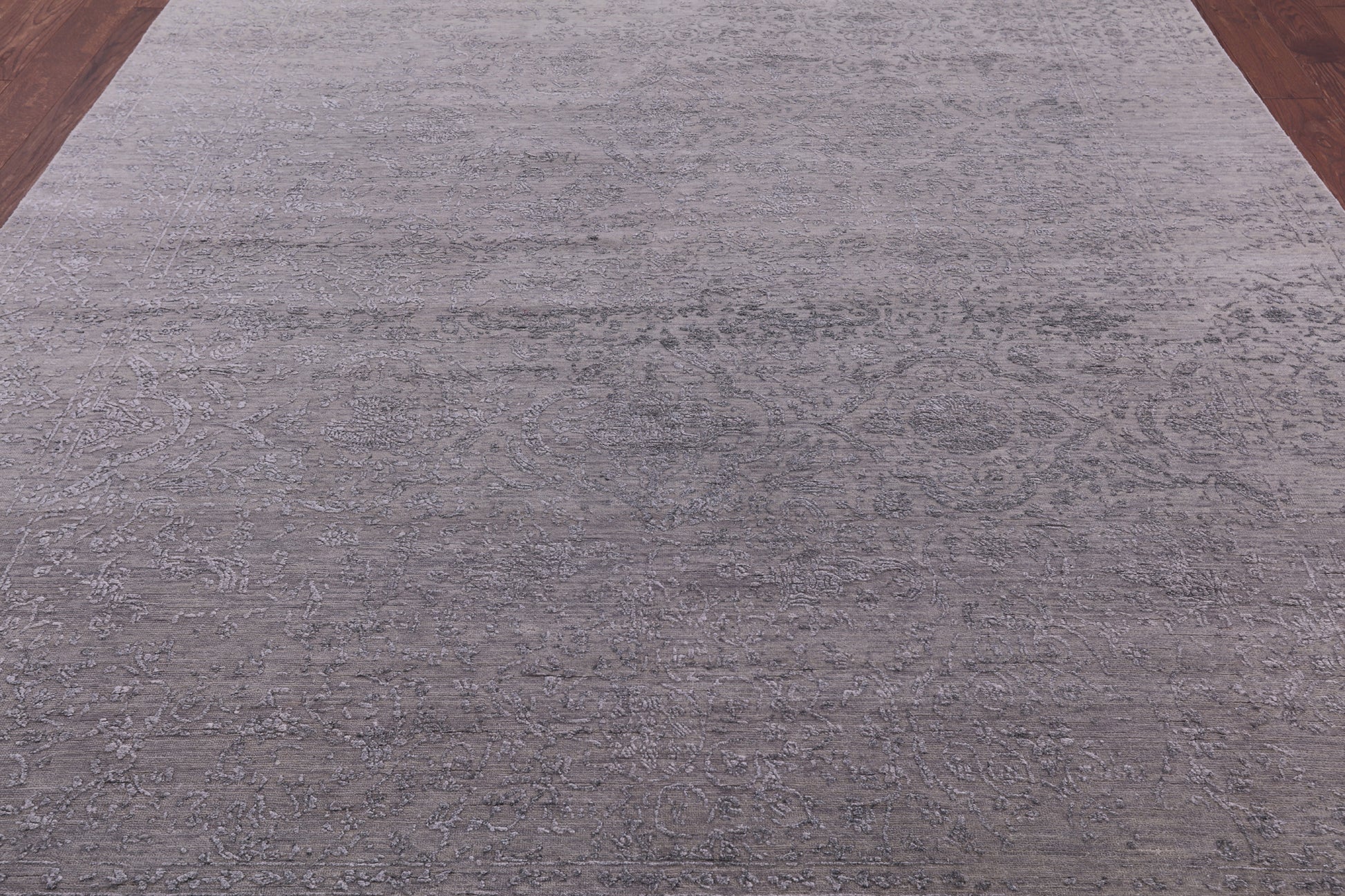 Grey Persian Hand Knotted Wool & Silk Rug - 8' 1" X 9' 11" - Golden Nile