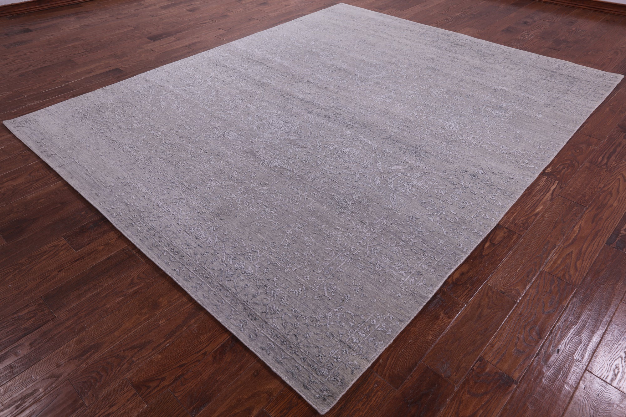 Grey Persian Hand Knotted Wool & Silk Rug - 8' 1" X 9' 11" - Golden Nile