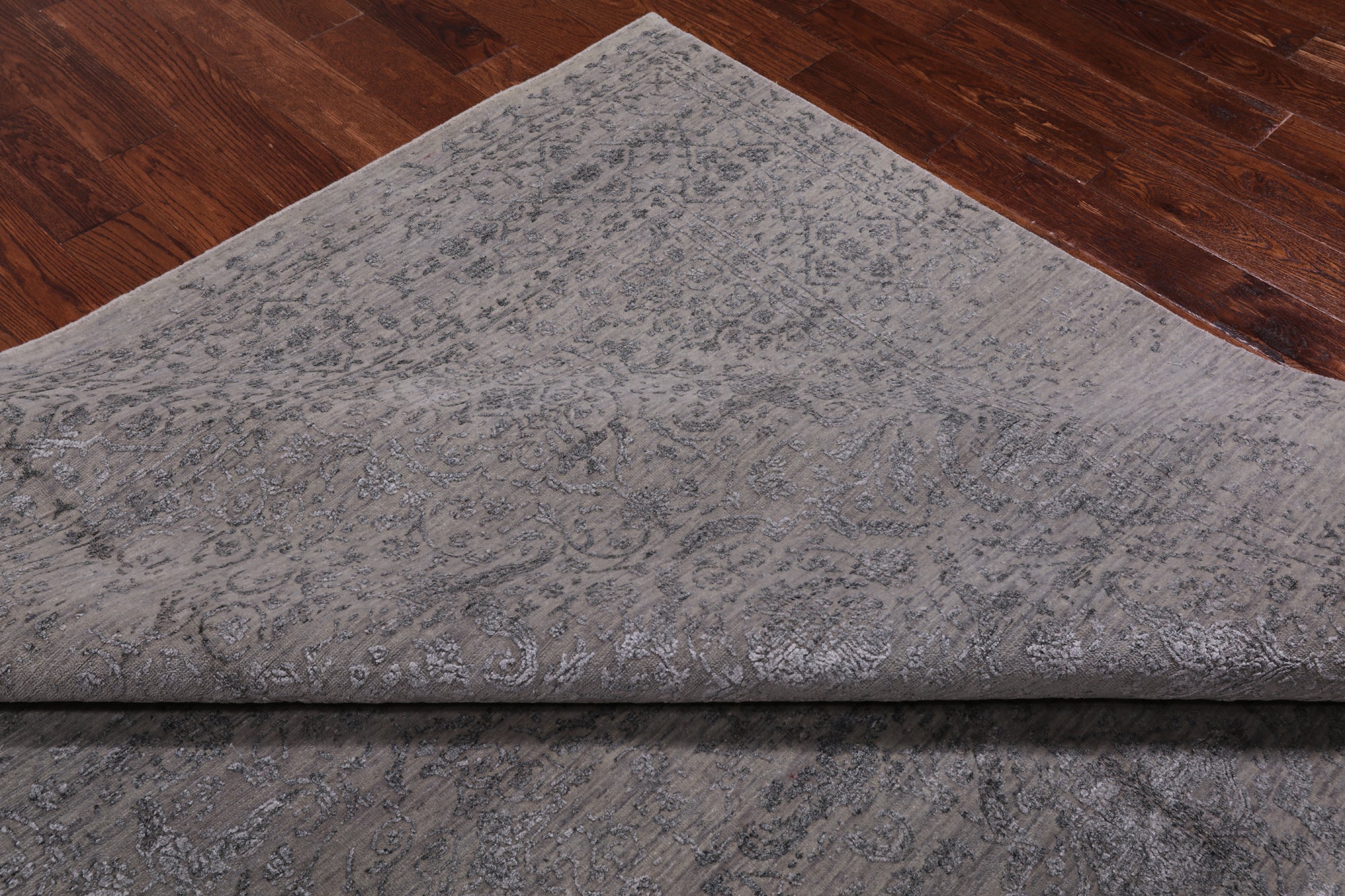 Grey Persian Hand Knotted Wool & Silk Rug - 8' 1" X 9' 11"