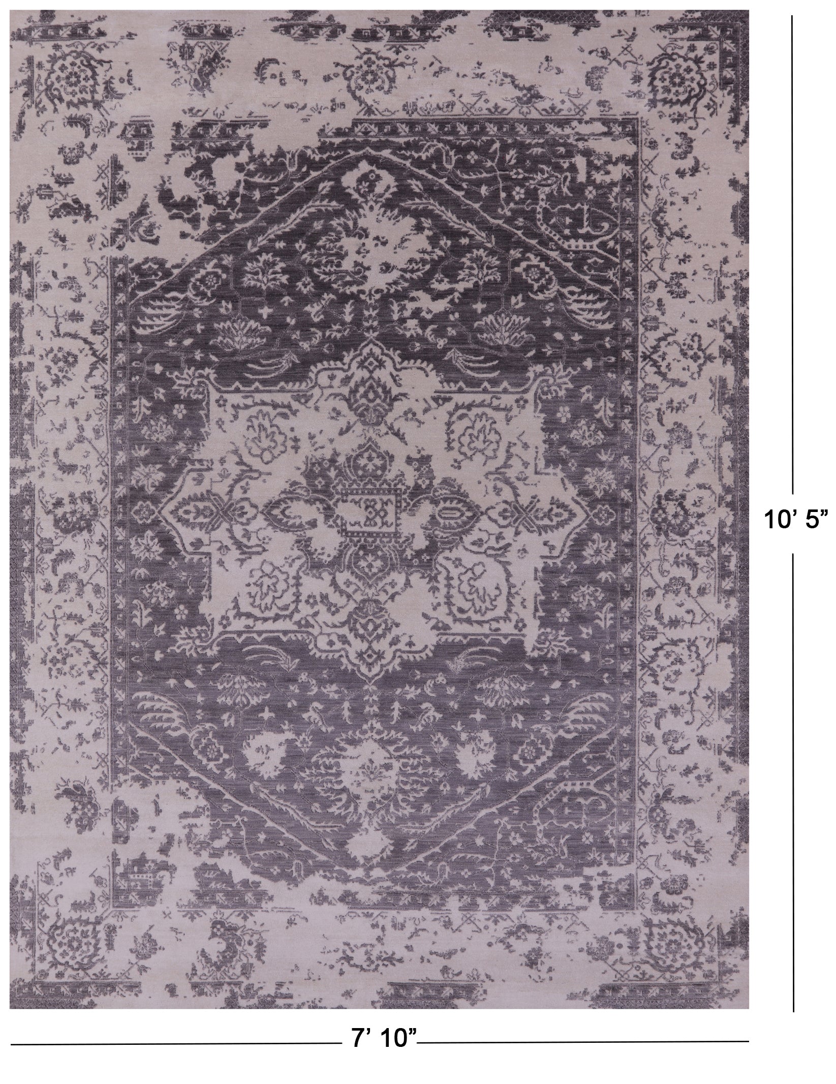 Grey Persian Fine Serapi Hand Knotted Wool Rug - 7' 10" X 10' 5" - Golden Nile