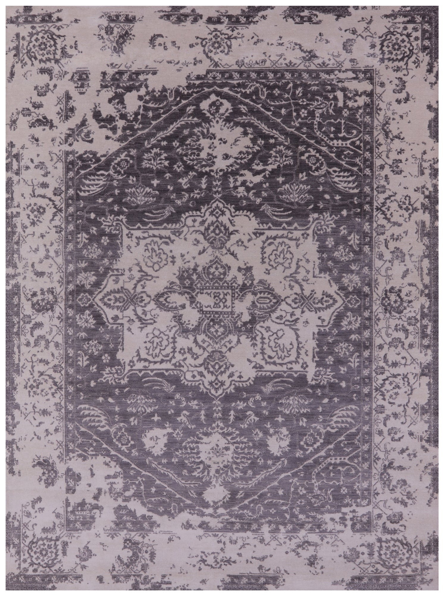 Grey Persian Fine Serapi Hand Knotted Wool Rug - 7' 10" X 10' 5" - Golden Nile