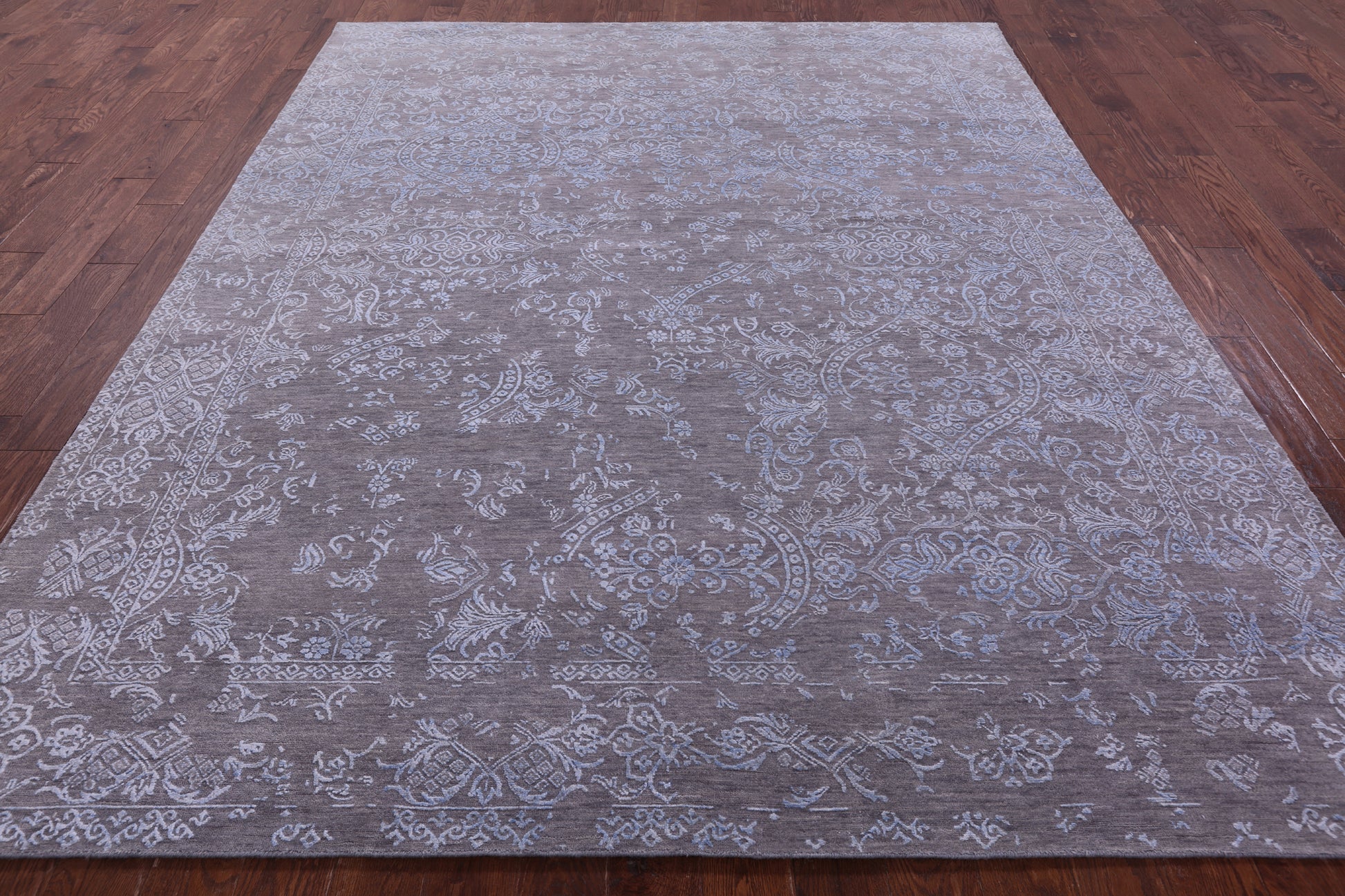 Grey Persian Tabriz Hand Knotted Wool & Silk Rug - 7' 11" X 9' 10" - Golden Nile