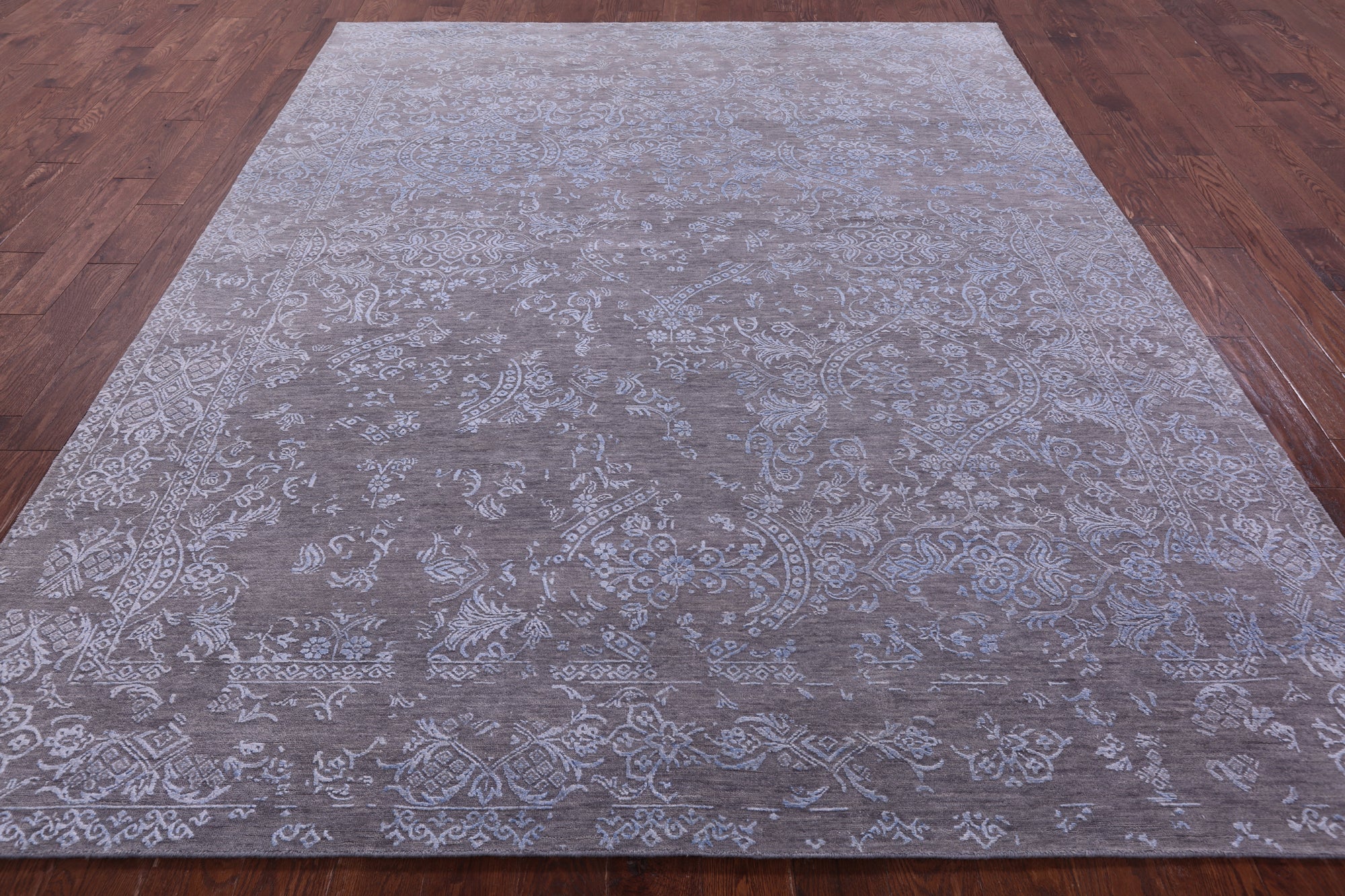 Grey Persian Tabriz Hand Knotted Wool & Silk Rug - 7' 11" X 9' 10" - Golden Nile