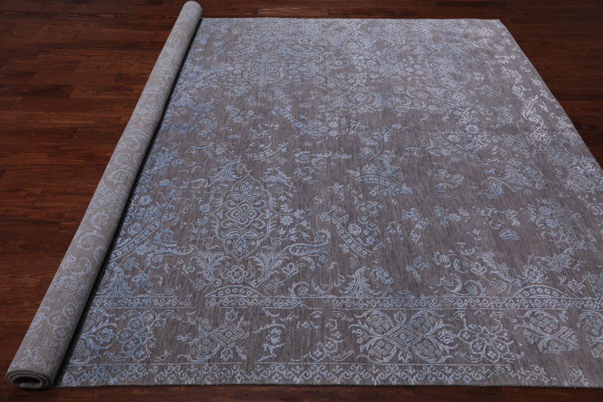 Grey Persian Tabriz Hand Knotted Wool & Silk Rug - 7' 11" X 9' 10"