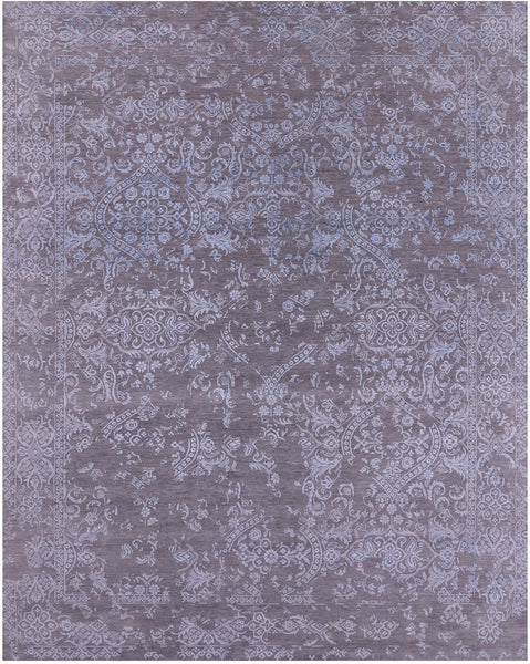 Grey Persian Tabriz Hand Knotted Wool & Silk Rug - 7' 11" X 9' 10" - Golden Nile