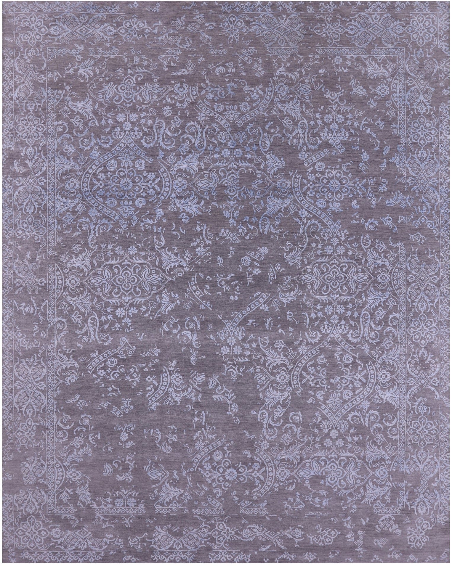 Grey Persian Tabriz Hand Knotted Wool & Silk Rug - 7' 11" X 9' 10" - Golden Nile