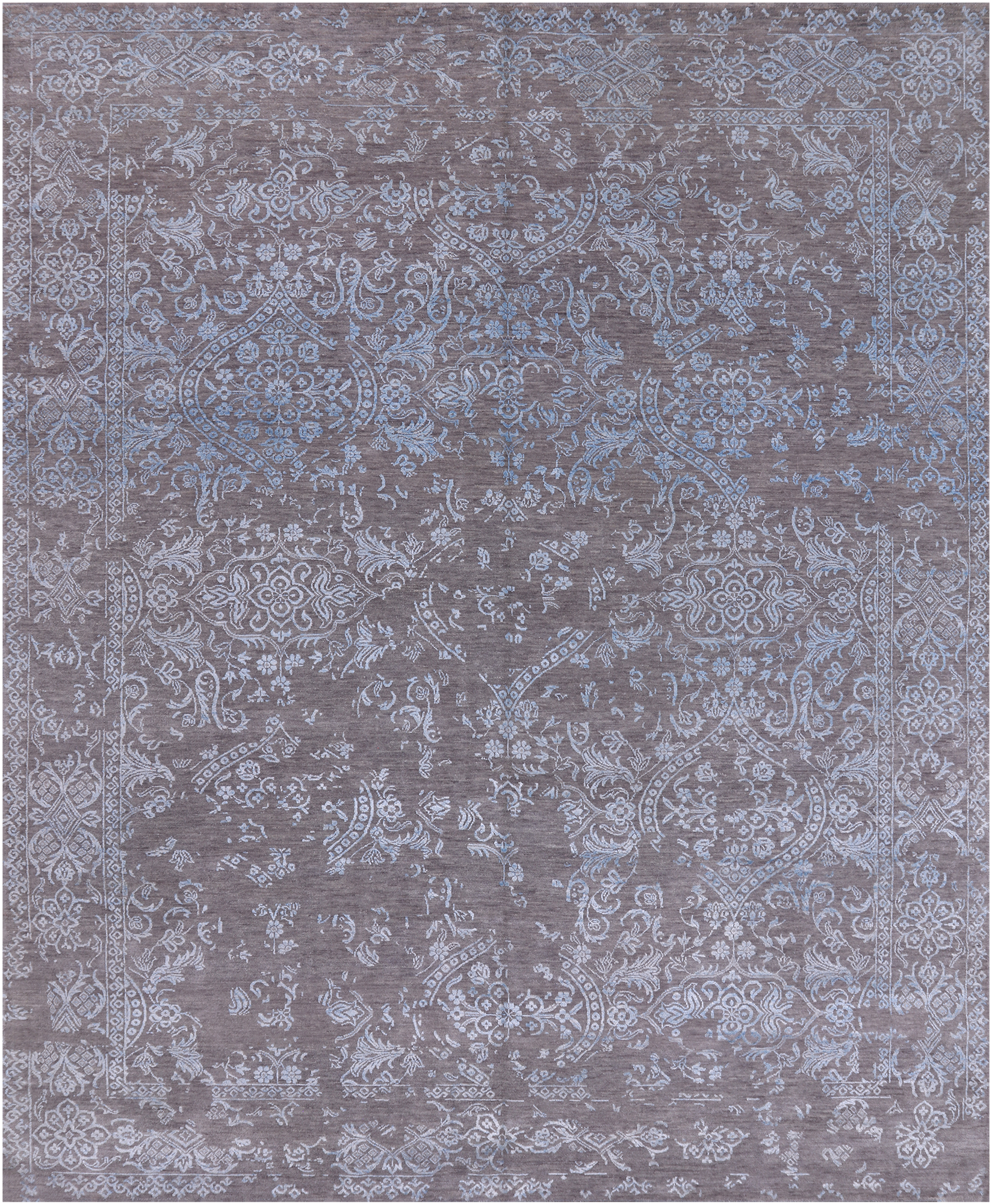 Grey Persian Tabriz Hand Knotted Wool & Silk Rug - 7' 11" X 9' 10"