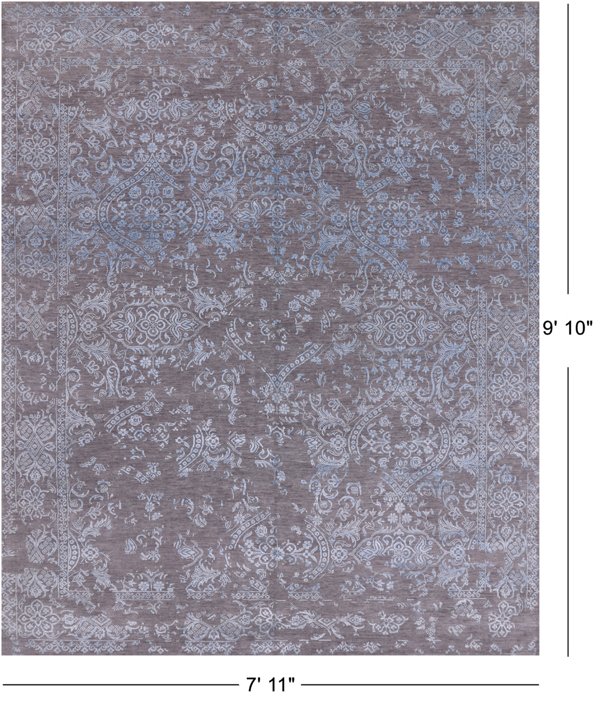 Grey Persian Tabriz Hand Knotted Wool & Silk Rug - 7' 11" X 9' 10"
