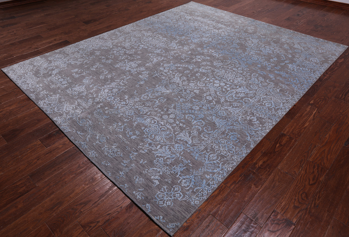Grey Persian Tabriz Hand Knotted Wool & Silk Rug - 7' 11" X 9' 10"