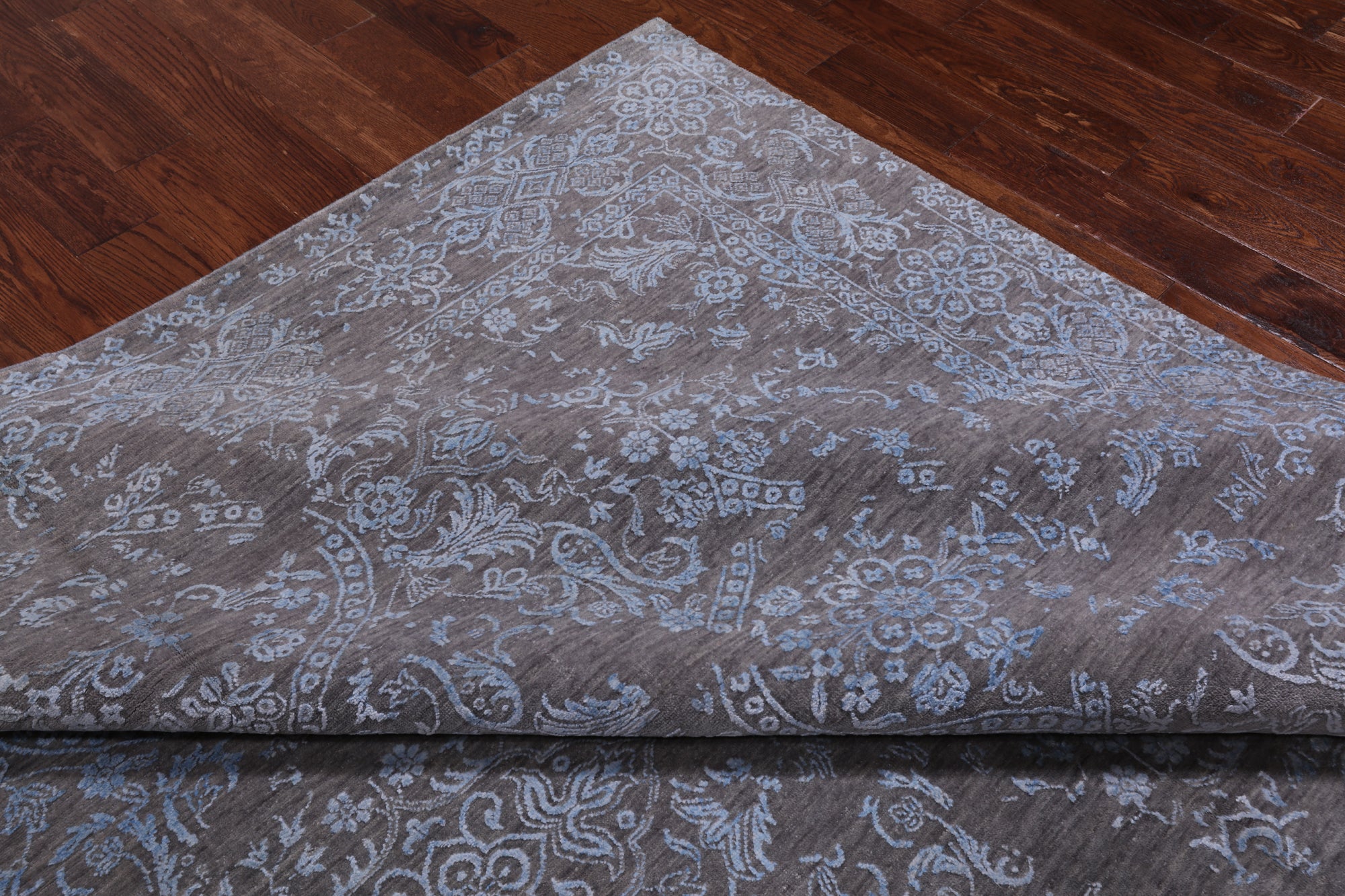 Grey Persian Tabriz Hand Knotted Wool & Silk Rug - 7' 11" X 9' 10"