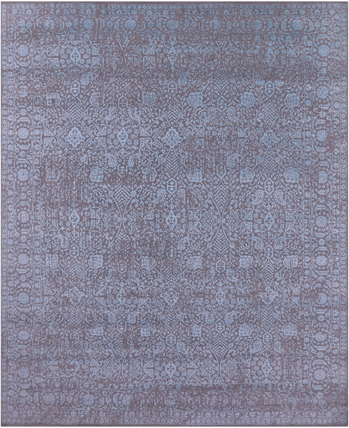 Grey Contemporary Hand Knotted Wool & Silk Rug - 7' 11" X 10' 0" - Golden Nile