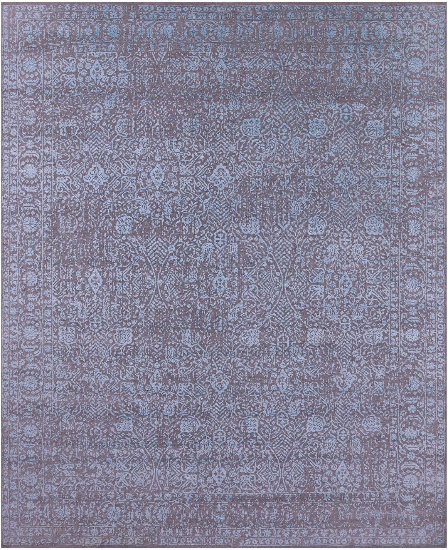 Grey Contemporary Hand Knotted Wool & Silk Rug - 7' 11" X 10' 0" - Golden Nile