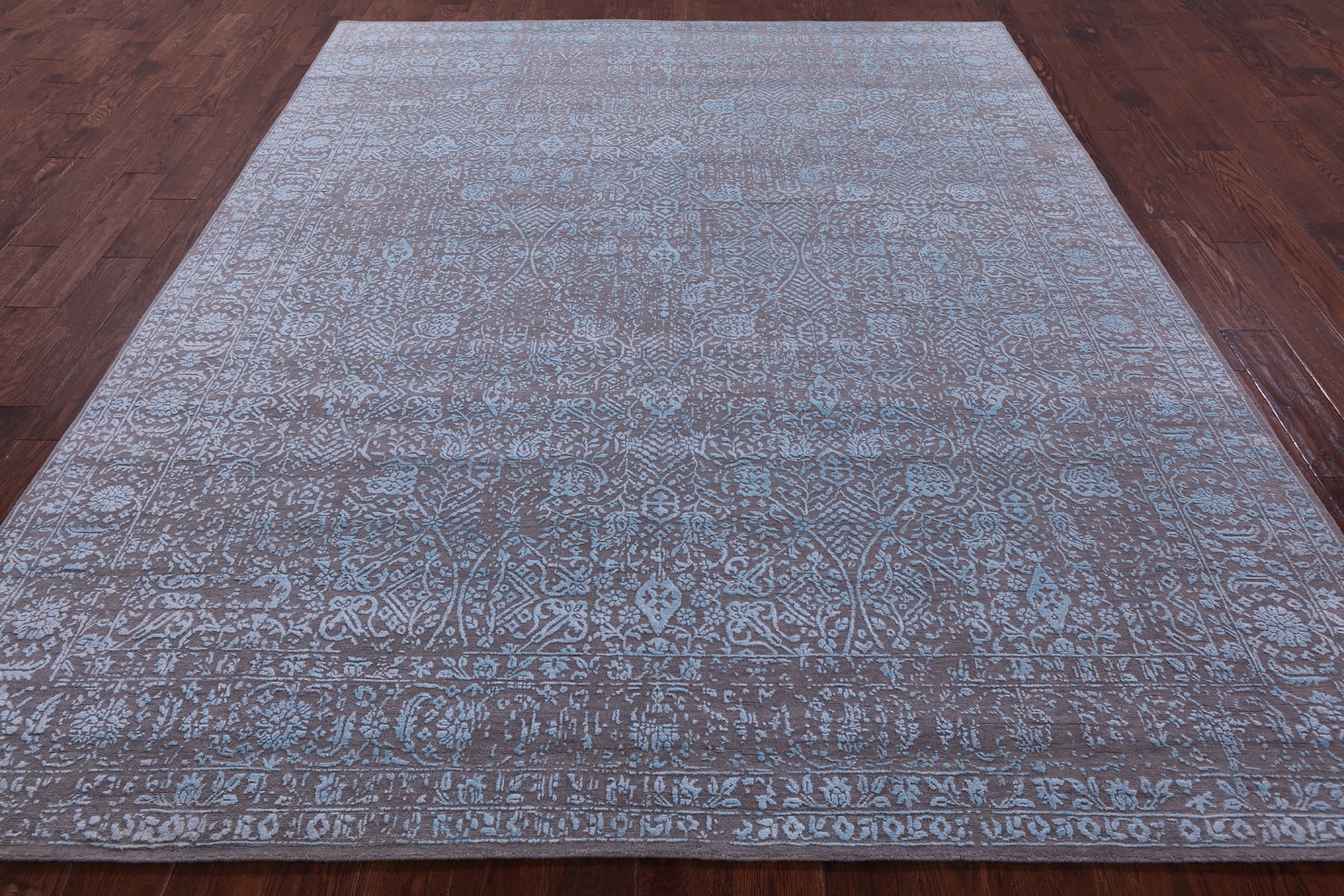 Grey Contemporary Hand Knotted Wool & Silk Rug - 7' 11" X 10' 0" - Golden Nile