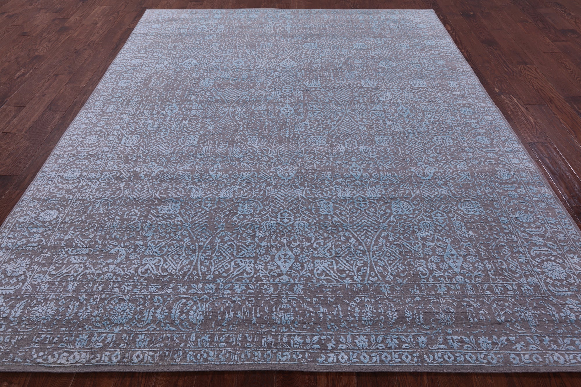 Grey Contemporary Hand Knotted Wool & Silk Rug - 7' 11" X 10' 0" - Golden Nile