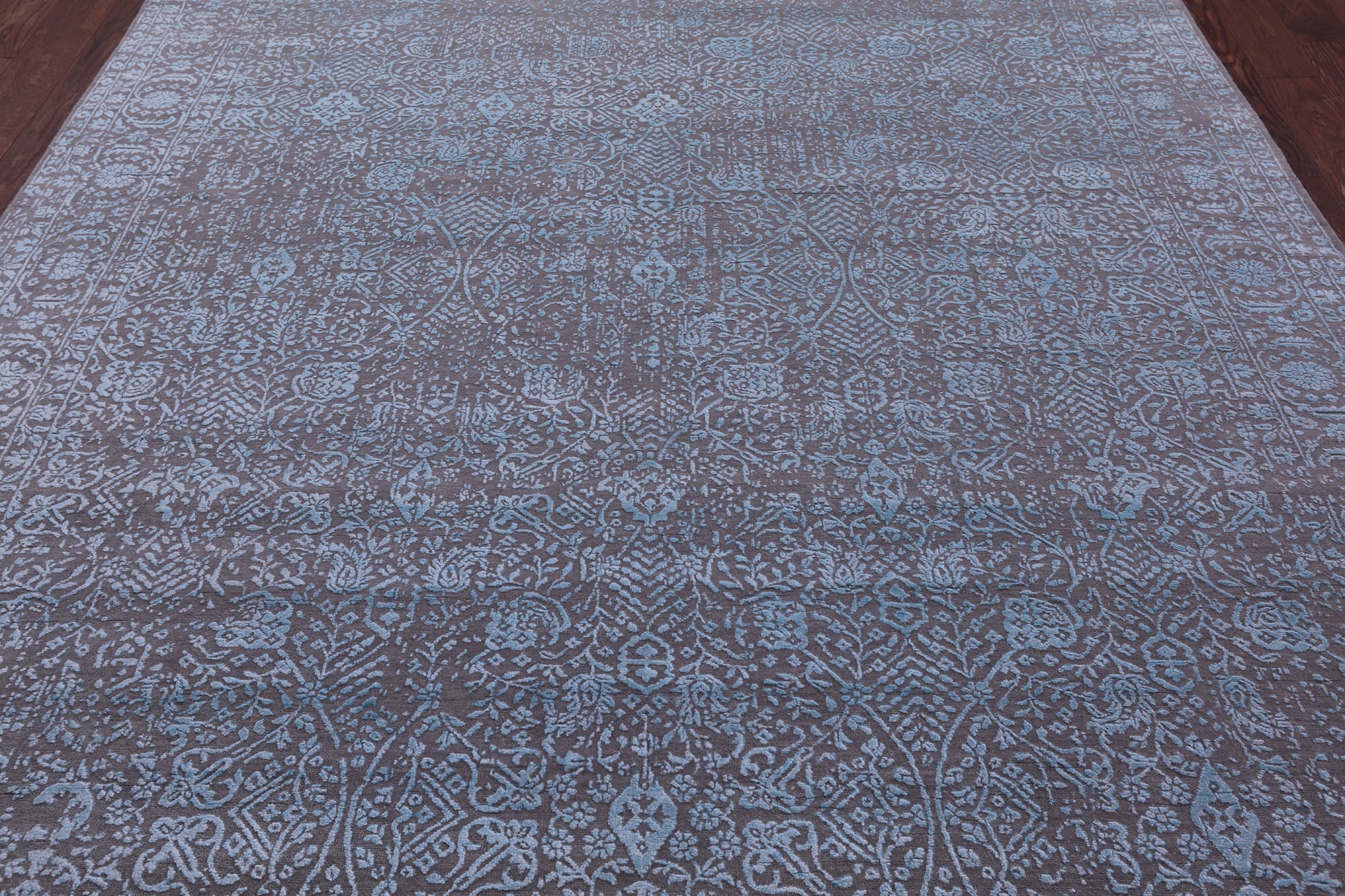 Grey Contemporary Hand Knotted Wool & Silk Rug - 7' 11" X 10' 0" - Golden Nile