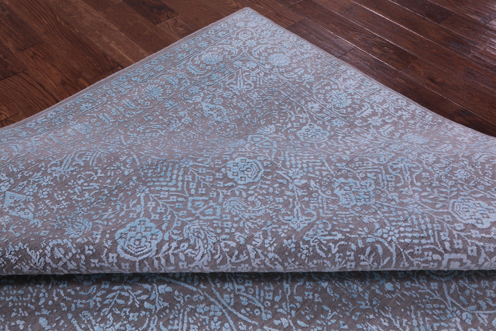 Grey Contemporary Hand Knotted Wool & Silk Rug - 7' 11" X 10' 0" - Golden Nile