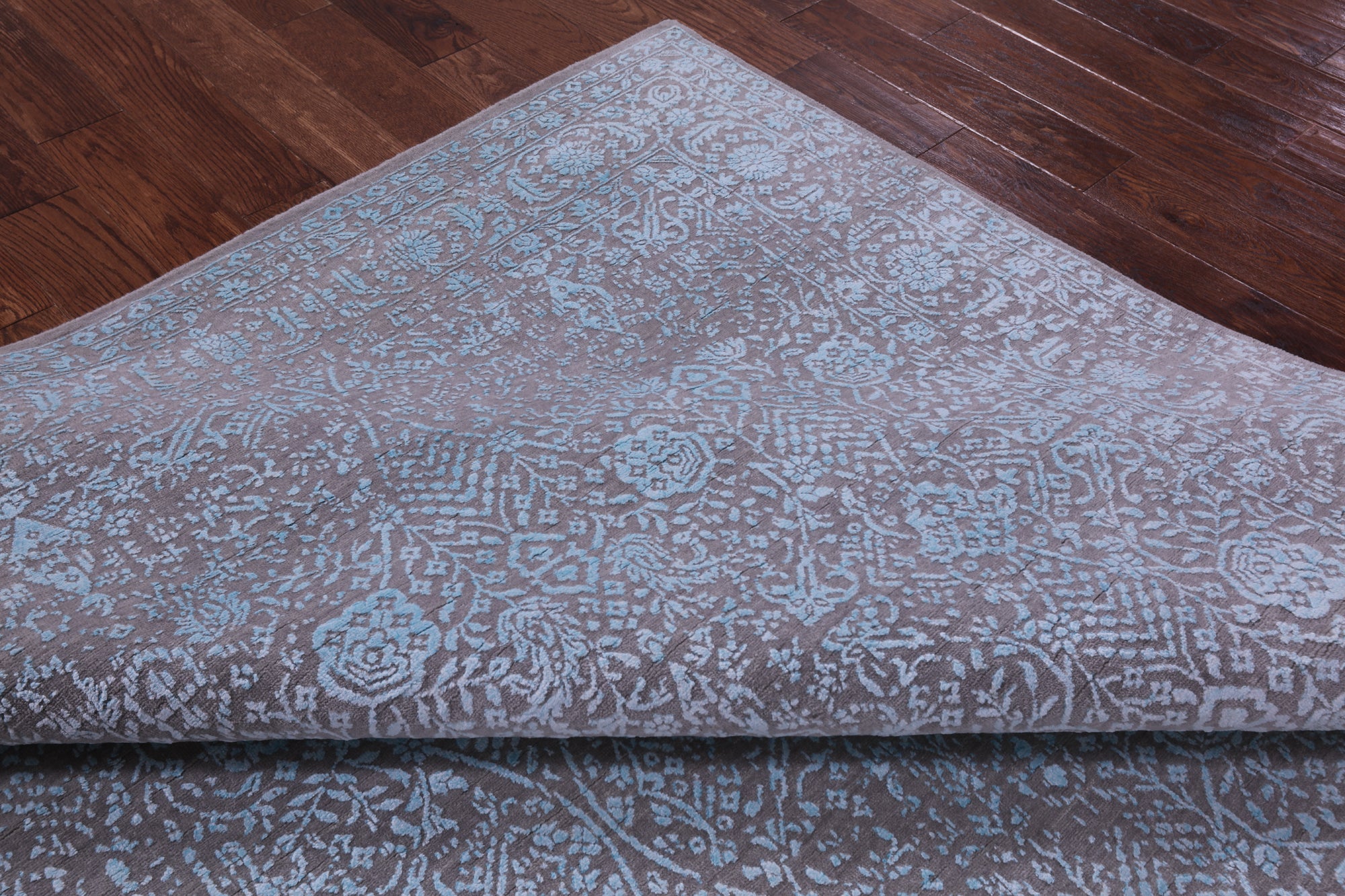 Grey Contemporary Hand Knotted Wool & Silk Rug - 7' 11" X 10' 0" - Golden Nile
