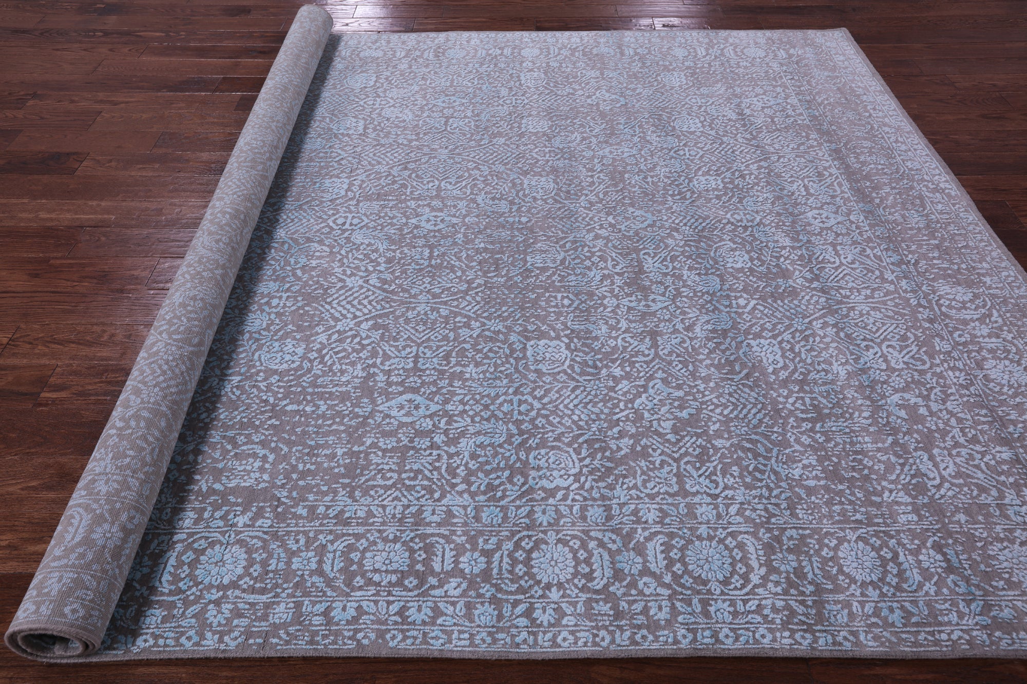 Grey Contemporary Hand Knotted Wool & Silk Rug - 7' 11" X 10' 0" - Golden Nile