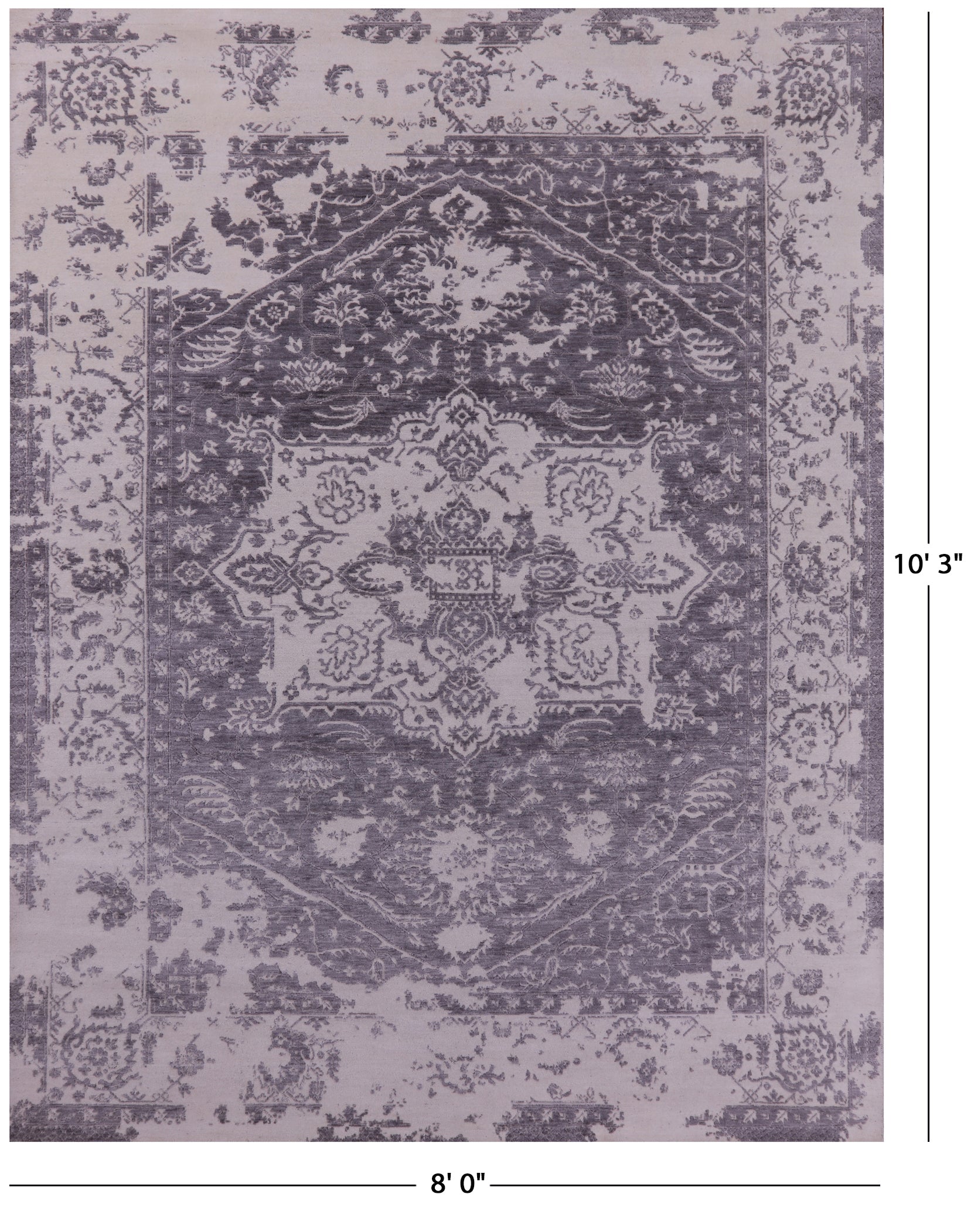 Grey Persian Fine Serapi Hand Knotted Wool Rug - 8' 0" X 10' 3" - Golden Nile