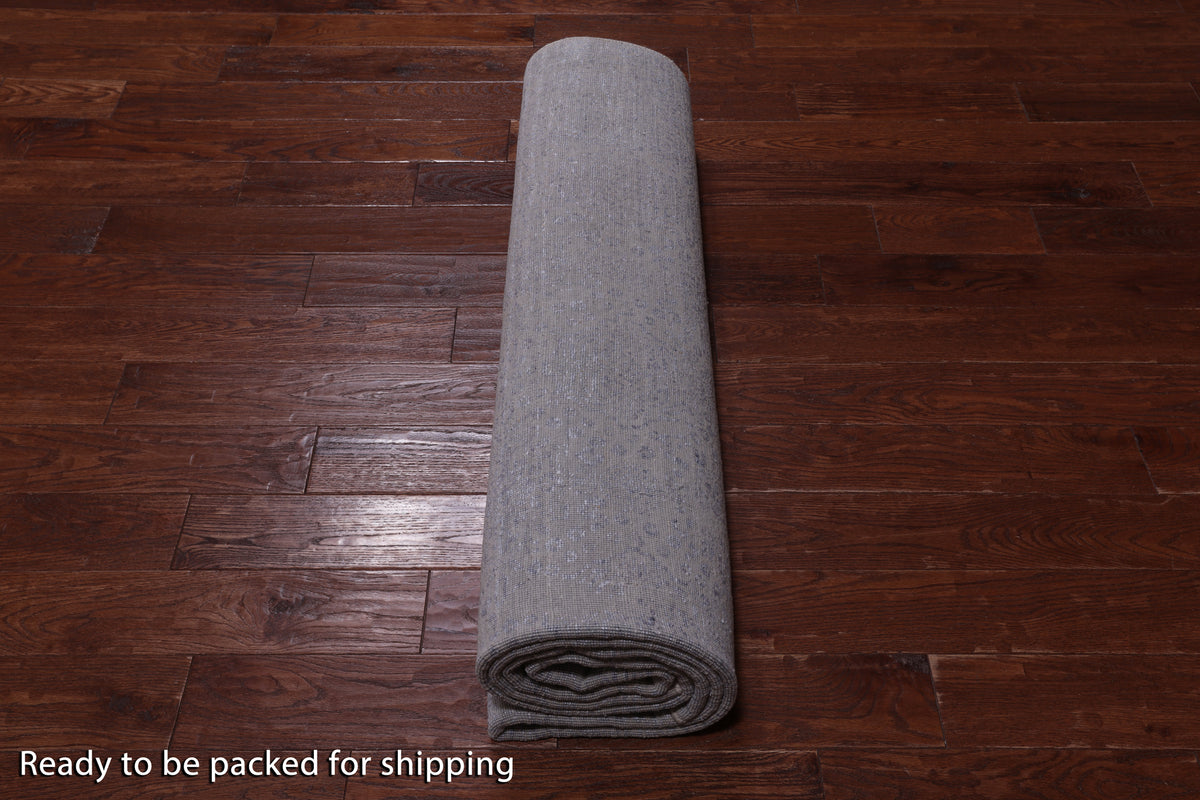 Grey Contemporary Handmade Wool & Silk Rug - 7' 10" X 9' 11"