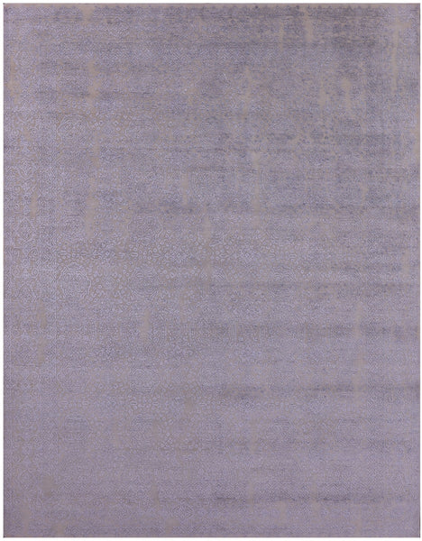 Grey Contemporary Handmade Wool & Silk Rug - 7' 10" X 9' 11" - Golden Nile