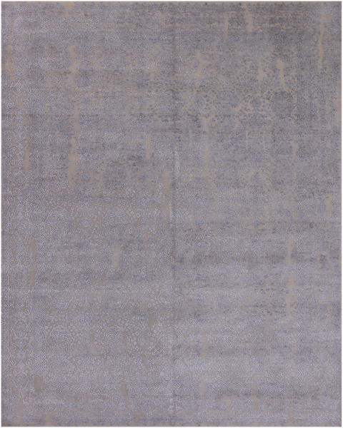 Grey Contemporary Handmade Wool & Silk Rug - 7' 10" X 9' 11"