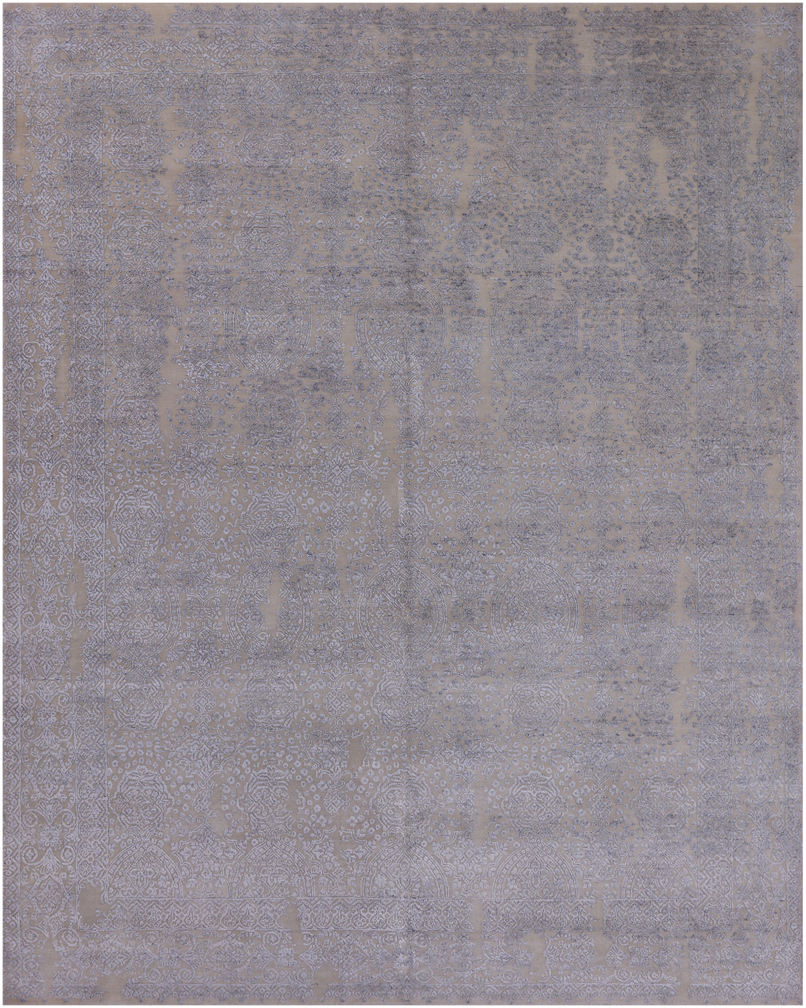 Grey Contemporary Handmade Wool & Silk Rug - 7' 10" X 9' 11"