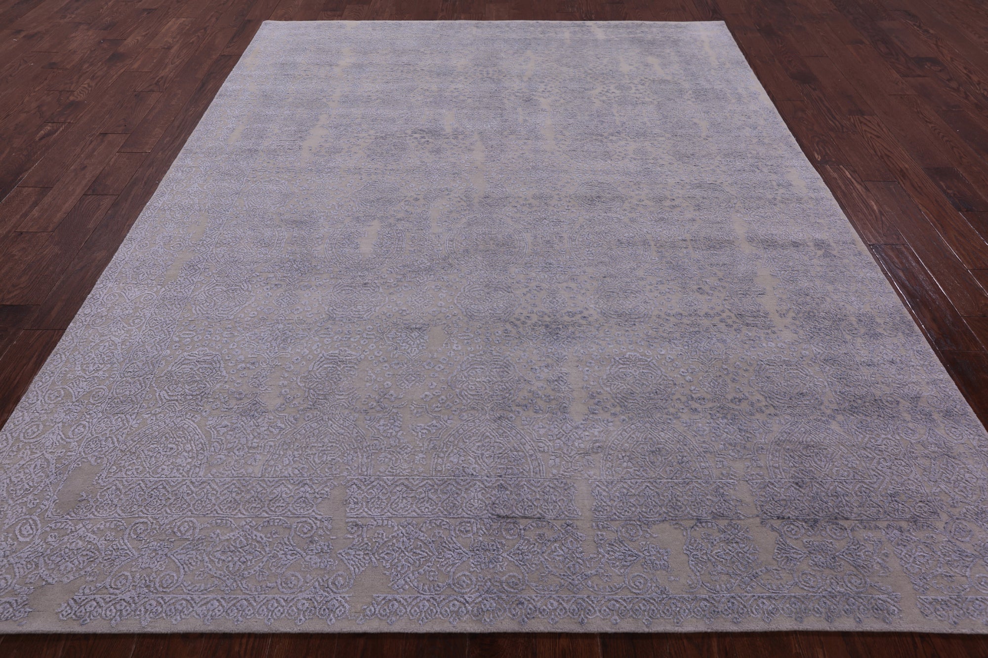 Grey Contemporary Handmade Wool & Silk Rug - 7' 10" X 9' 11" - Golden Nile