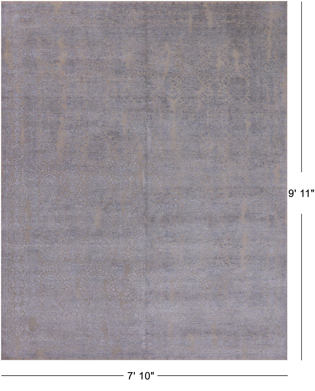 Grey Contemporary Handmade Wool & Silk Rug - 7' 10" X 9' 11"