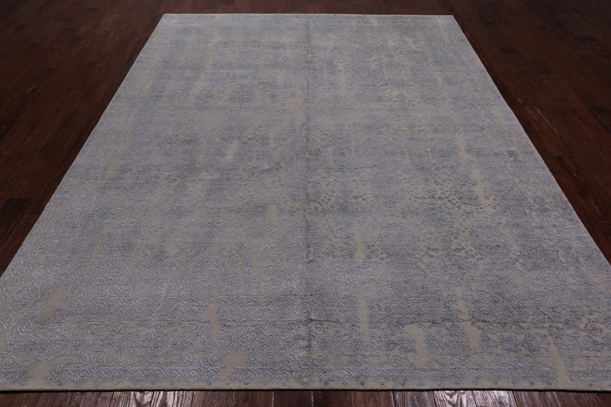 Grey Contemporary Handmade Wool & Silk Rug - 7' 10" X 9' 11"