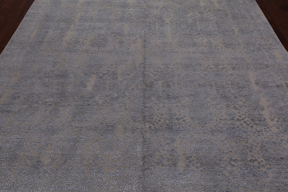Grey Contemporary Handmade Wool & Silk Rug - 7' 10" X 9' 11"