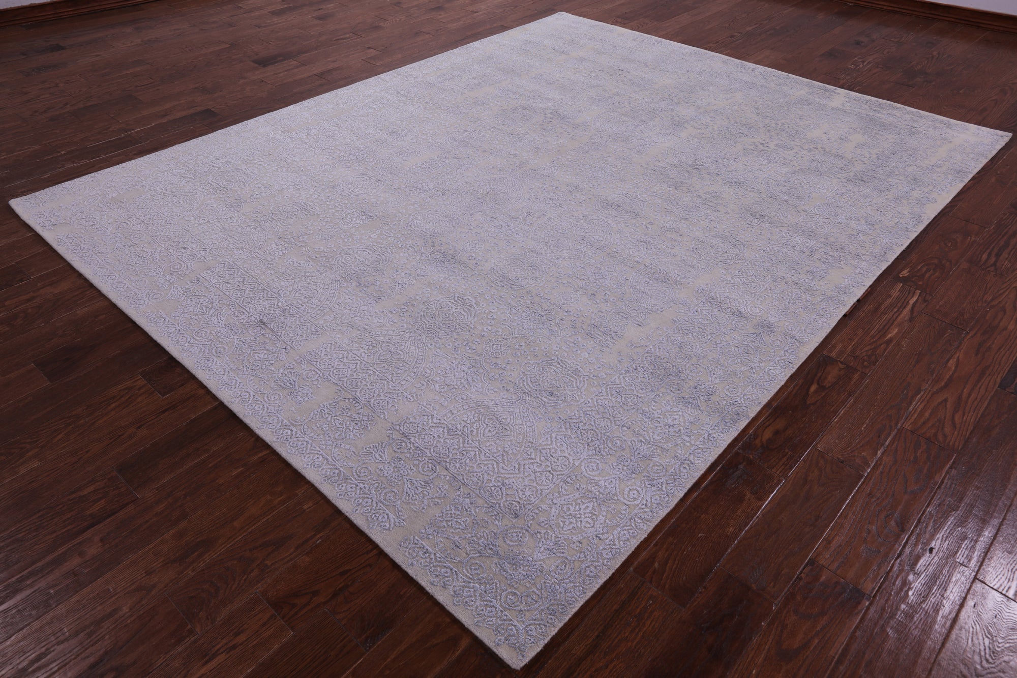 Grey Contemporary Handmade Wool & Silk Rug - 7' 10" X 9' 11" - Golden Nile
