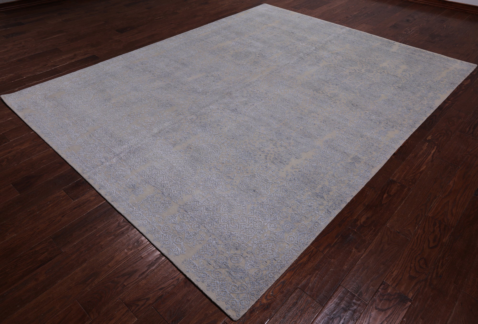 Grey Contemporary Handmade Wool & Silk Rug - 7' 10" X 9' 11"