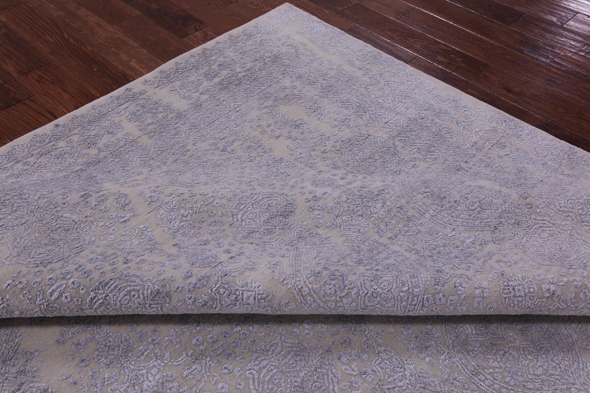 Grey Contemporary Handmade Wool & Silk Rug - 7' 10" X 9' 11" - Golden Nile