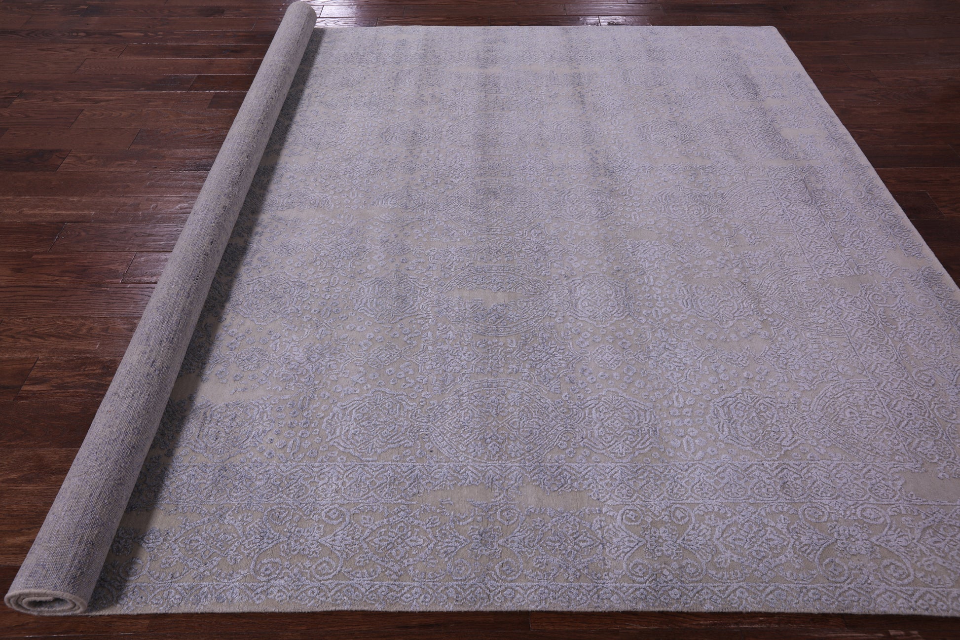 Grey Contemporary Handmade Wool & Silk Rug - 7' 10" X 9' 11" - Golden Nile