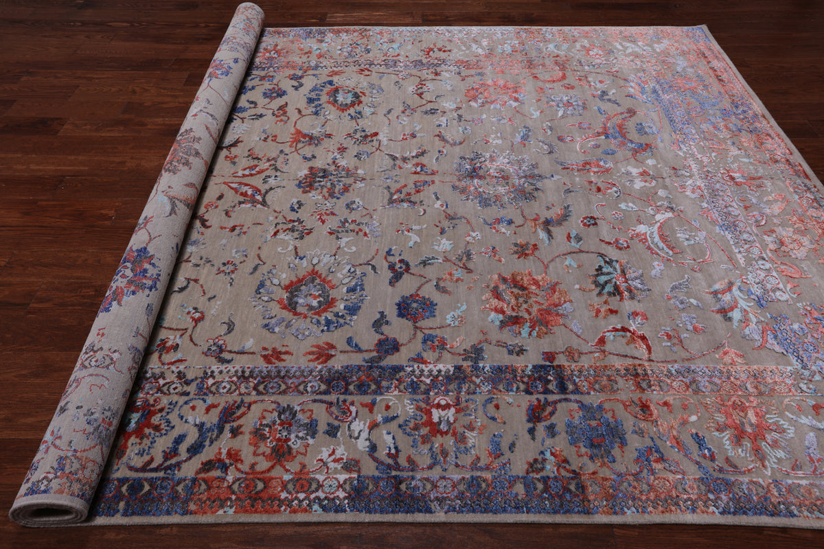Persian Tabriz Hand Knotted Wool & Silk Rug - 7' 11" X 11' 1"