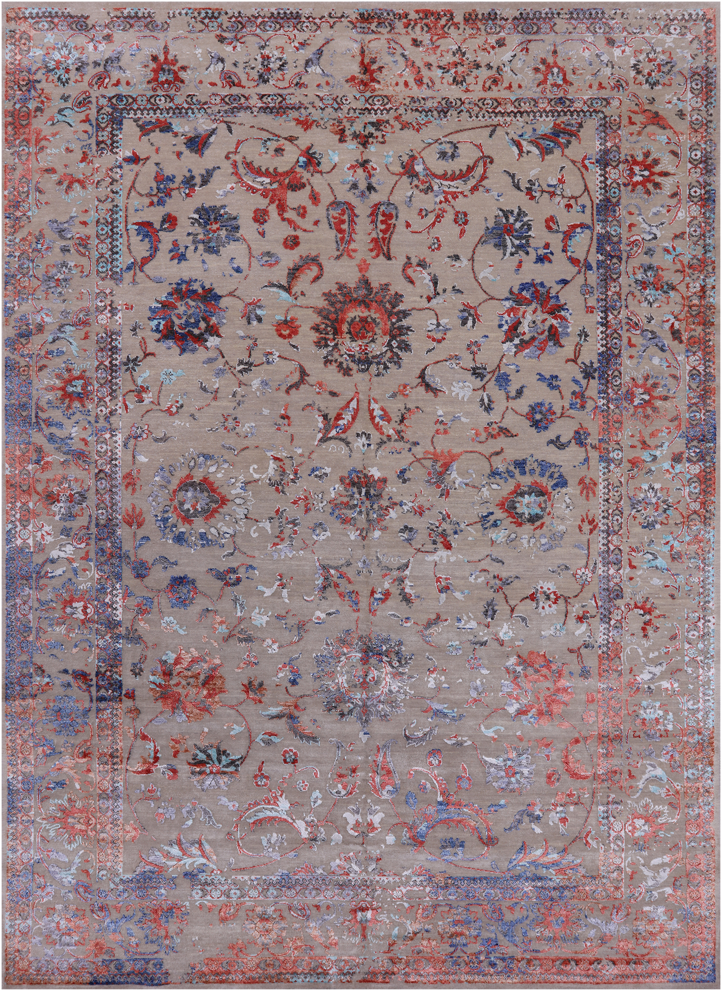 Persian Tabriz Hand Knotted Wool & Silk Rug - 7' 11" X 11' 1"