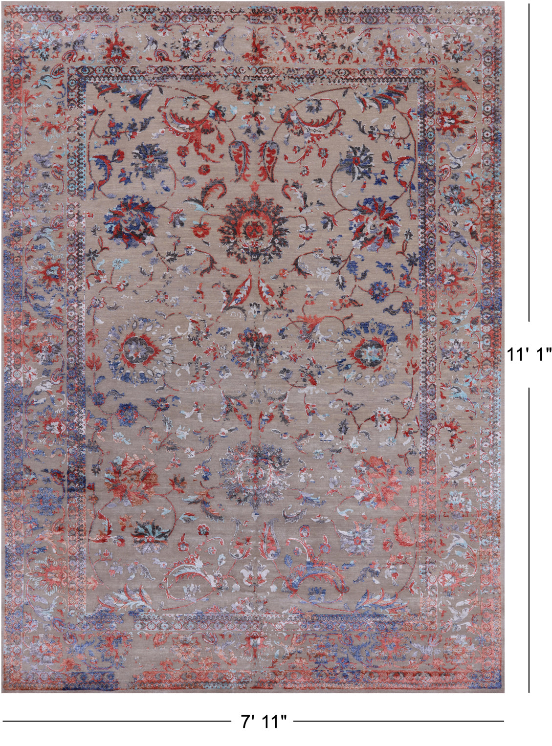 Persian Tabriz Hand Knotted Wool & Silk Rug - 7' 11" X 11' 1"