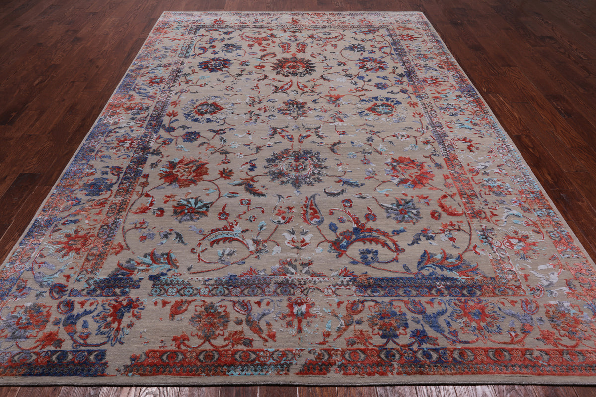Persian Tabriz Hand Knotted Wool & Silk Rug - 7' 11" X 11' 1"