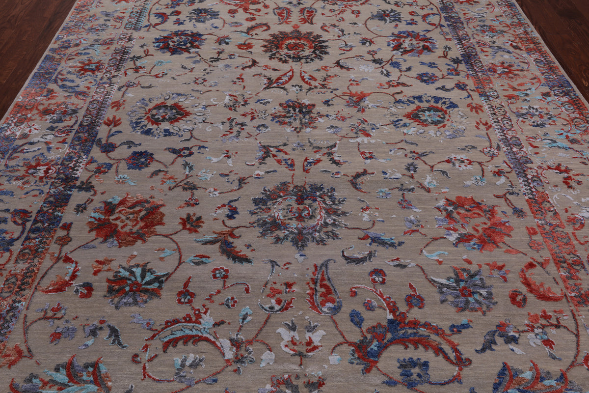 Persian Tabriz Hand Knotted Wool & Silk Rug - 7' 11" X 11' 1"