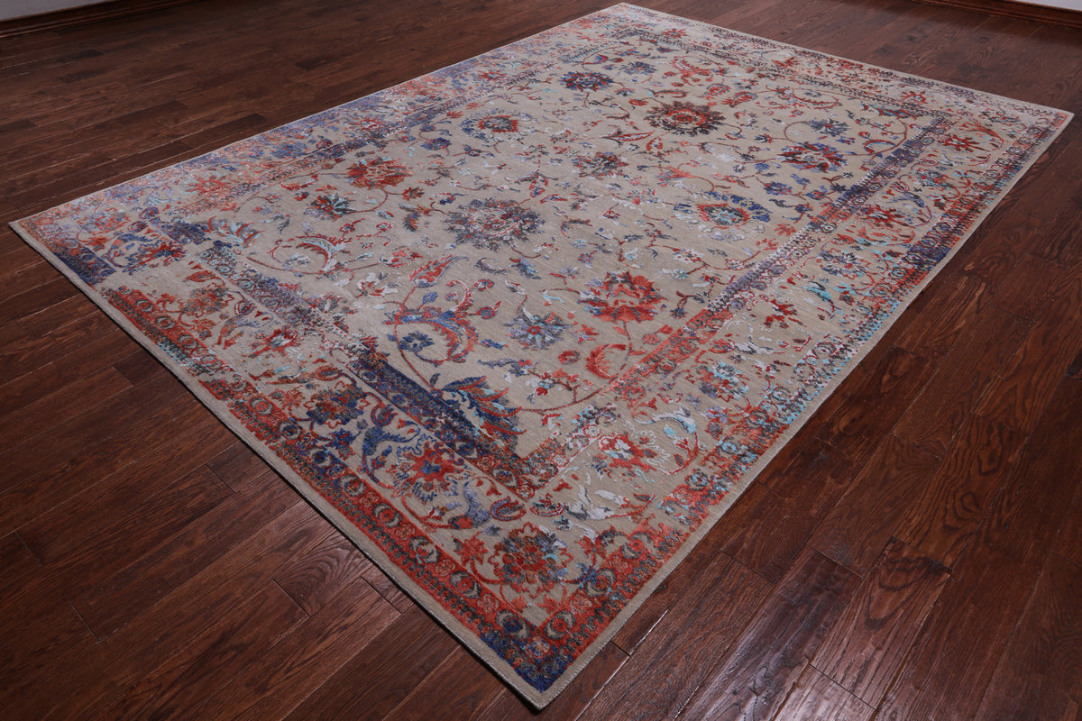 Persian Tabriz Hand Knotted Wool & Silk Rug - 7' 11" X 11' 1"