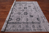 Grey Square Persian Tabriz Hand Knotted Wool & Silk Rug - 8' 0" X 8' 0"