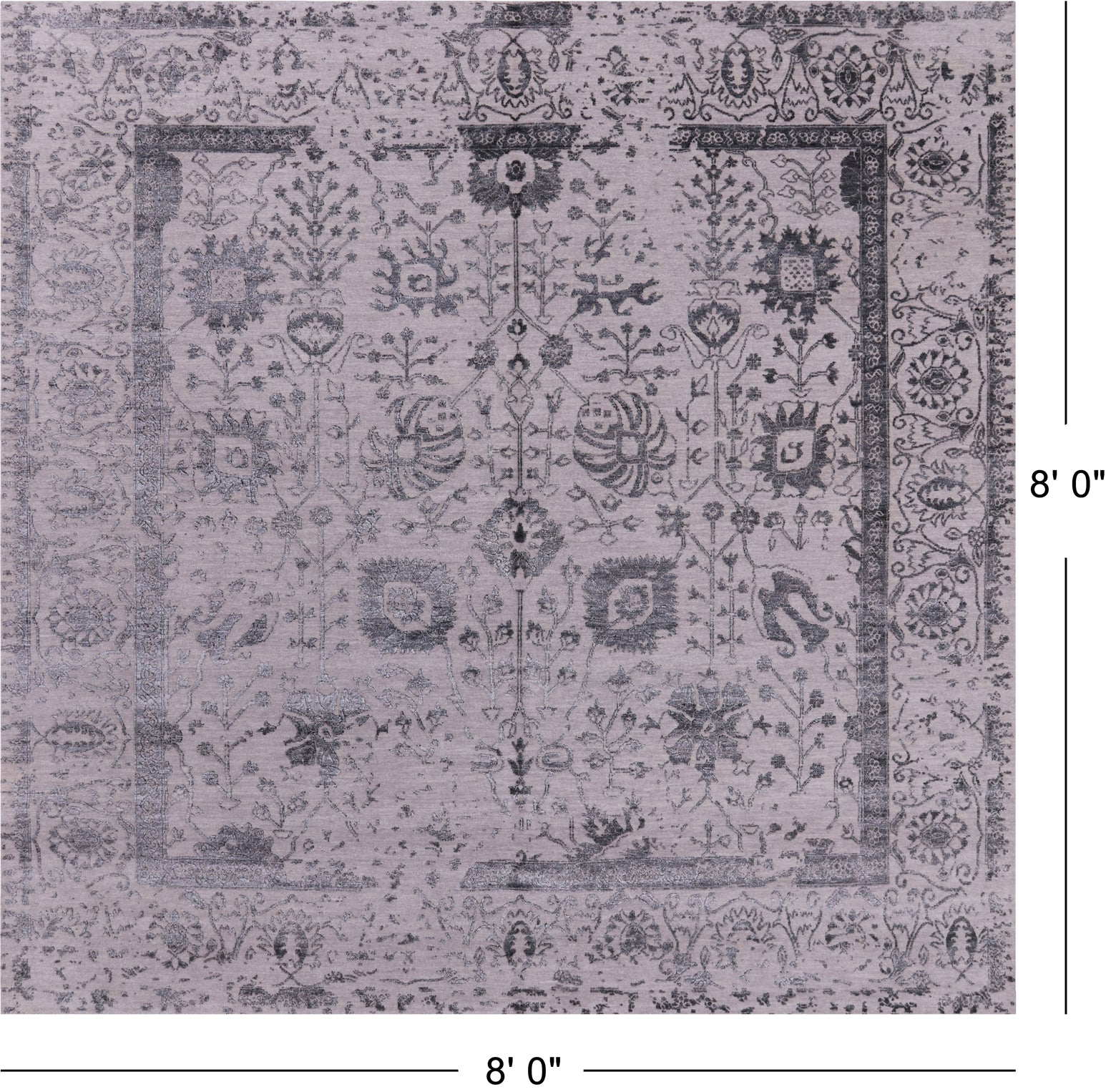 Grey Square Persian Tabriz Hand Knotted Wool & Silk Rug - 8' 0" X 8' 0"