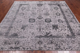 Grey Square Persian Tabriz Hand Knotted Wool & Silk Rug - 8' 0" X 8' 0"